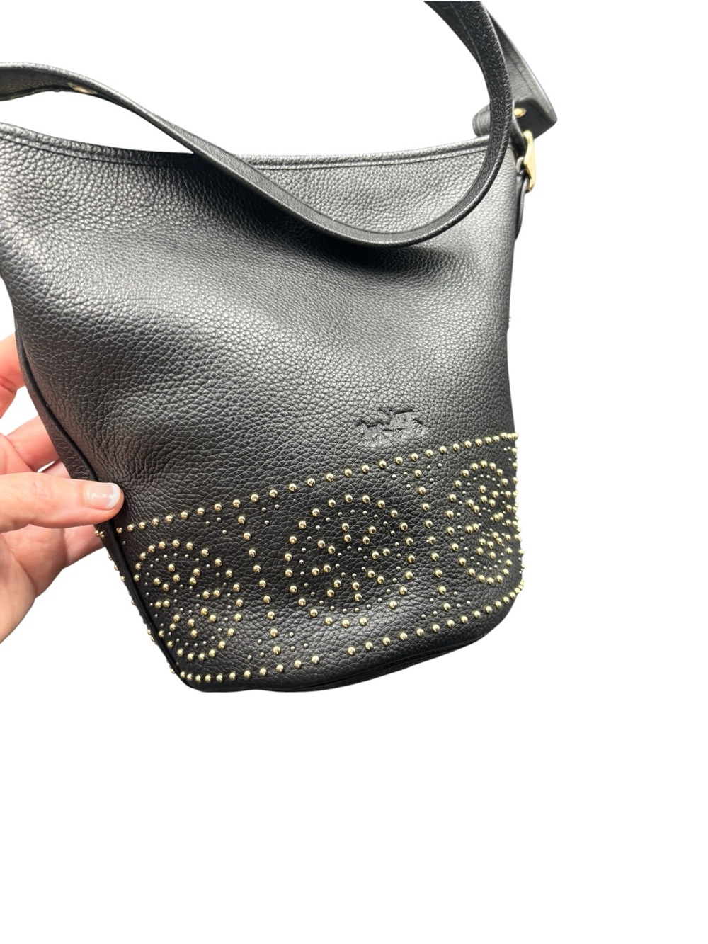 COACH Prairie Rivets Studded Pebbled Leather Dufflette Crossbody Bag Black - Picture 7 of 10
